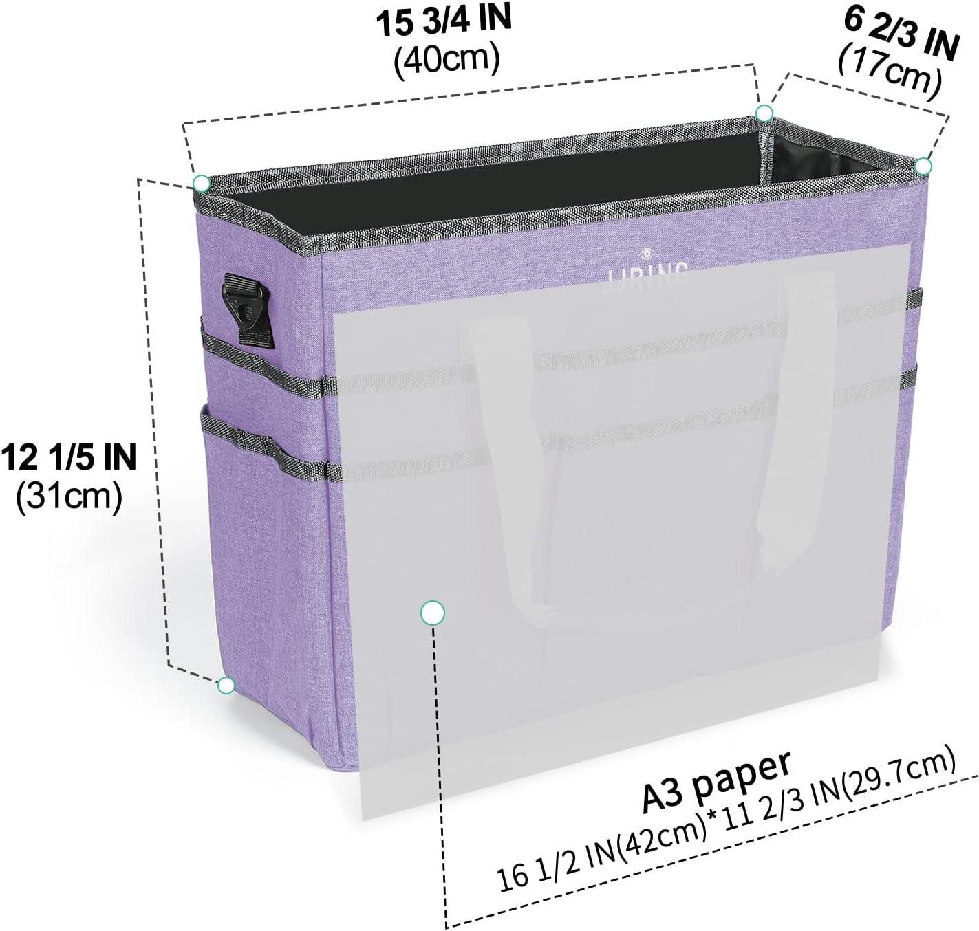 JJRING Craft Organizer Tote Bag, Large Art Storage Caddy with Multiple Pockets, Lilac Sewing Bag for Art, Craft, Scrapbooking, Medical, and Office Supplies Storage - Image 2