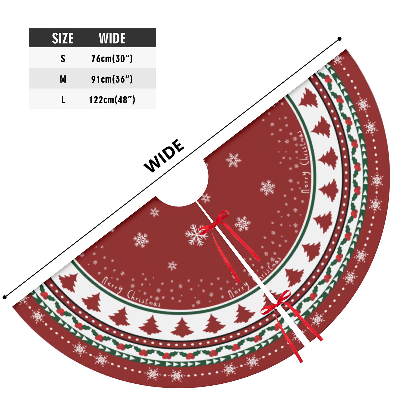 48 Inch Red Christmas Tree Skirt With Snowman & Snowflake Design - Plush Tree Mat For Holiday Decor - View #8