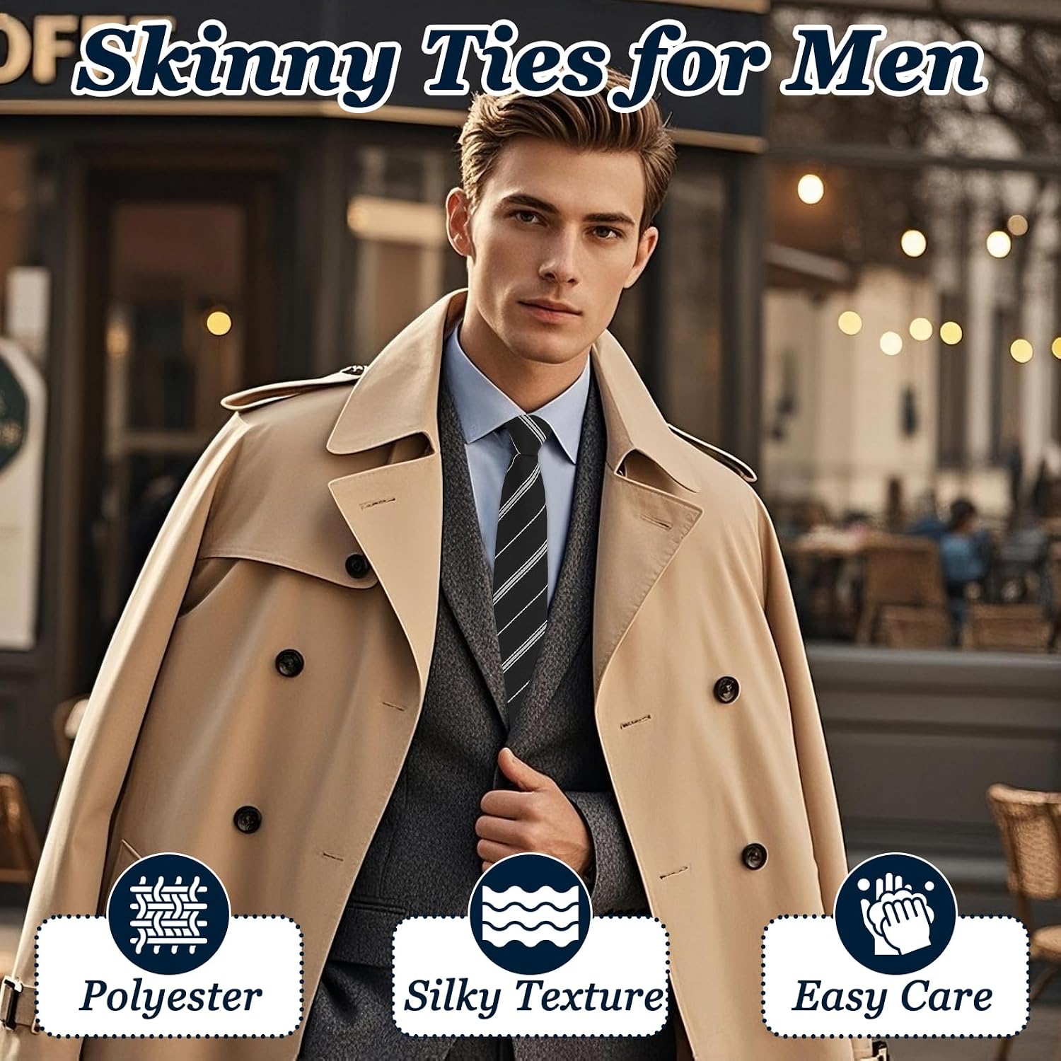 Classic Striped Ties for Men, Self-tied Mens Ties Skinny Men's Neckties for Suit Tuxedo Business Wedding Banquet