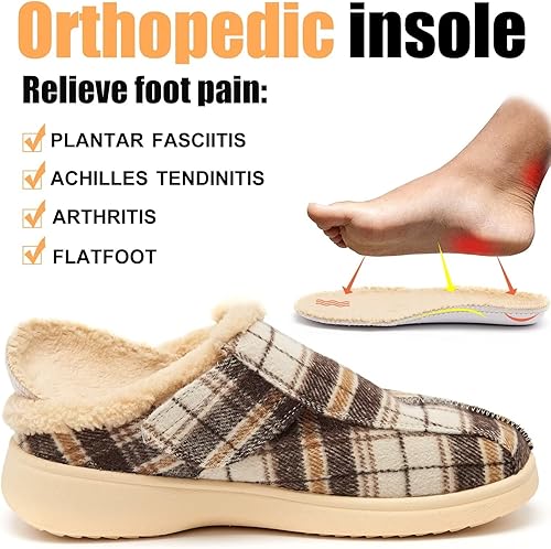 Miniatura 2 de EVGLOW Pantuflas ortopédicas ajustables para hombre para fascitis plantar y alivio del dolor de pies con soporte de arco de Navidad, beige, rojo