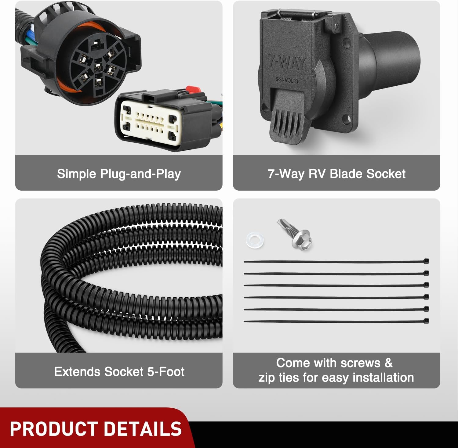 Nilight 7 Pin Trailer Wiring Harness Kit 56413 Vehicle Standard 7 Way Connector Custom for 2015 2016 2017 2018 2019 2020 Ford F-150 Simple Fit Tow Hitch Harness