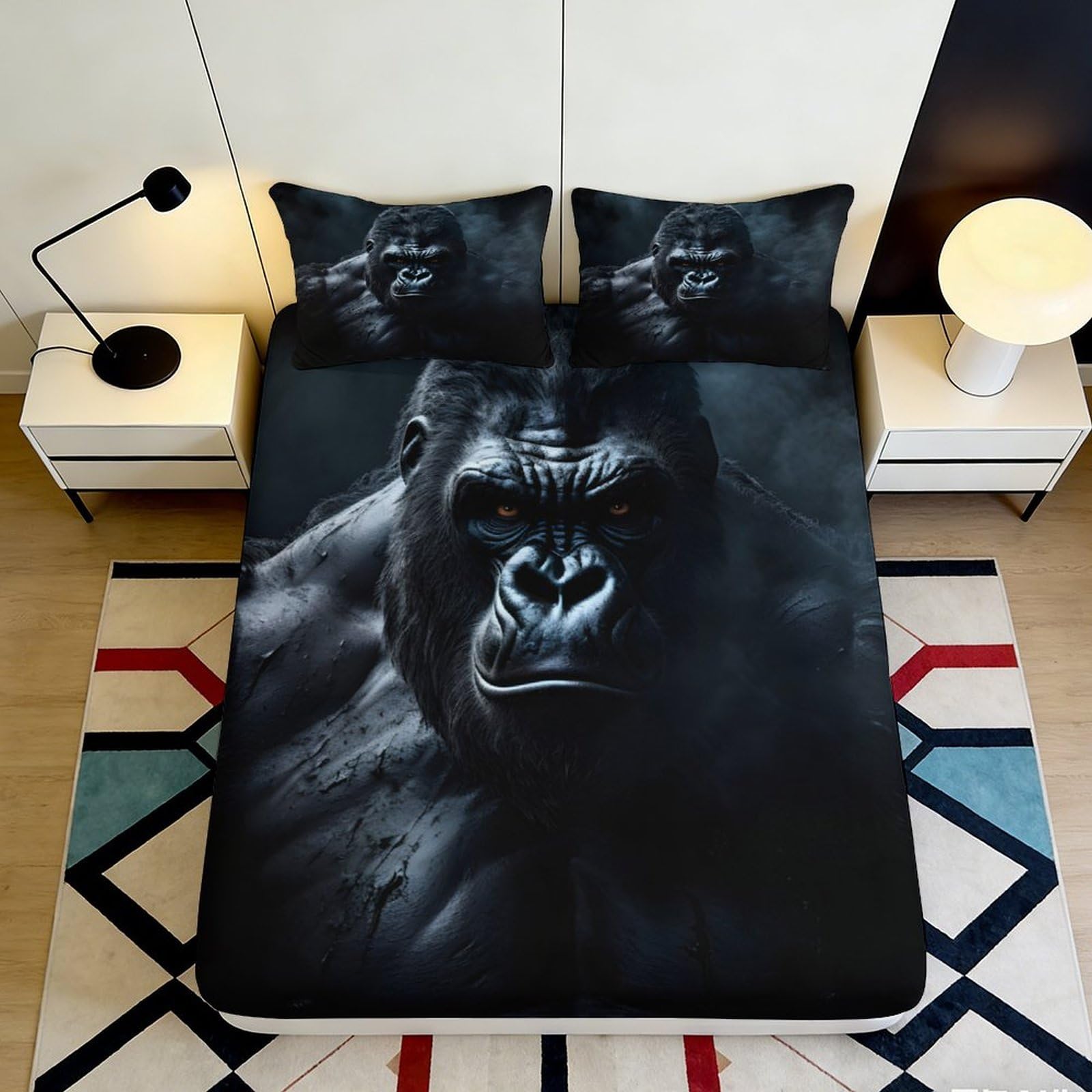 Jqzkxnhpbr Style-7 3D Printed Gorilla Fitted Sheet Microfiber Black Animal Bed Cover For Bedroom Guest Room Mattress Protection 90X200x25cm