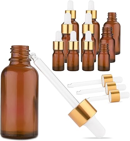 Amazon Kalevel 遮光 ガラス 容器 10本小瓶セット ネームテープ1枚付き アロマオイル用 スポイト 遮光ビン 5ml 10ml 30ml 化粧水 旅行 ボトル 小分け ミニ 容器 トラベル用品 ドロッパー 遮光瓶 茶色 Kalevel アロマ保存容器