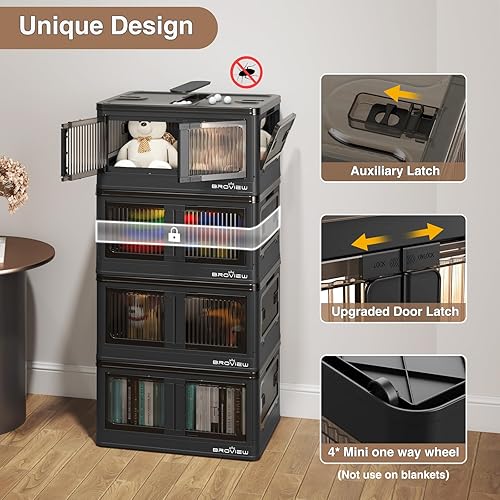 Miniatura 6 de V5S - Organizadores de armario y almacenamiento de 8.2 galones, color negro, paquete de 3 contenedores de almacenamiento de plástico con tapas y