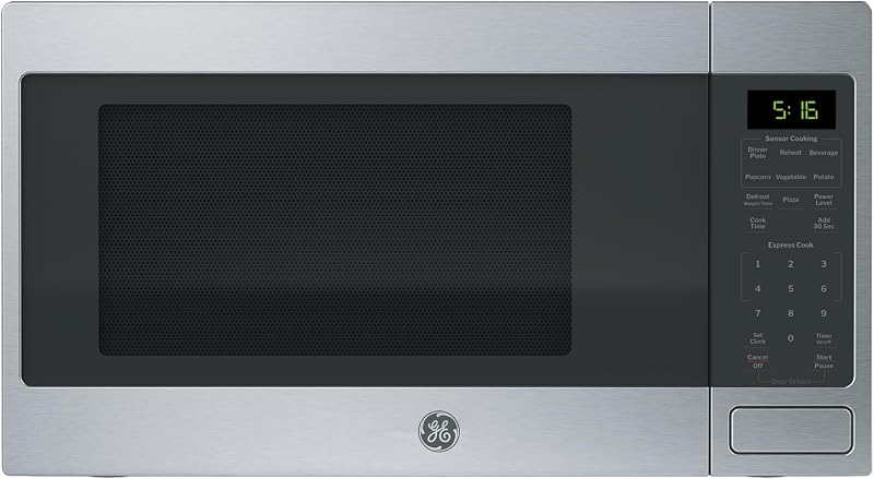GE Countertop Microwave Oven, 1150 Watt, 1.6 Cu. Ft., Stainless Steel | 8 Convenience Cook Settings, One-Touch Controls, Child Lock Technology, Glass Turntable, for Kitchen, Dorm, Office, Apartment