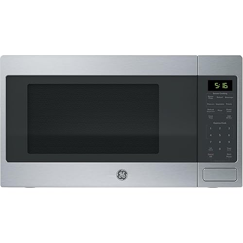 GE Countertop Microwave Oven, 1,150-watt Capacity, 1.6 Cubic Ft., 8 Auto Setting Cooking Settings, Child-Lock Technology, Kitchen Essentials for the Countertop, Dorm Room or Apartment, Stainless Steel