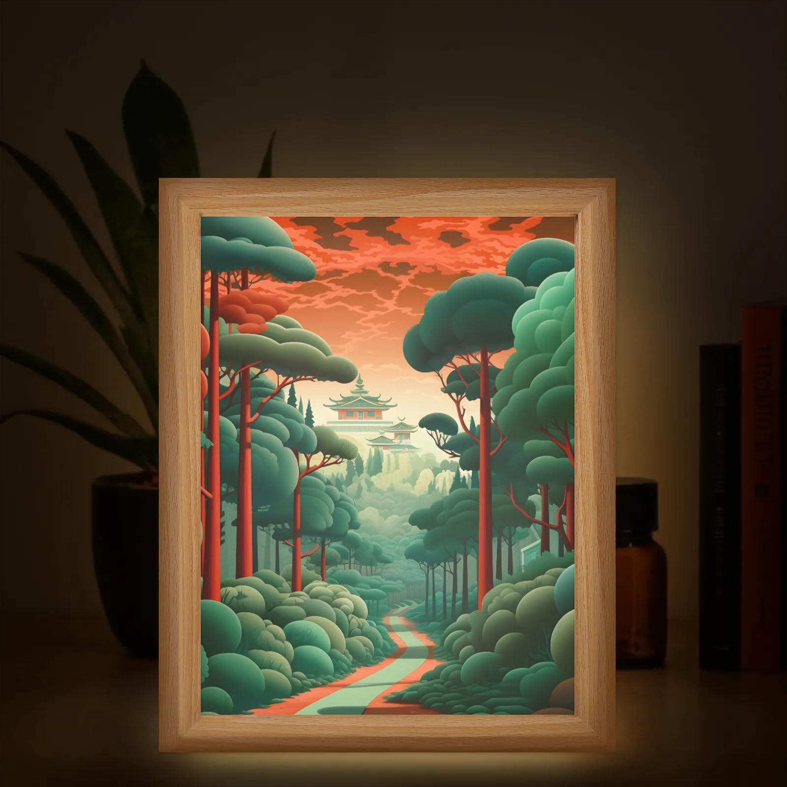 Light Up Painting, Abstract Forest Wall Art Picture Light Autumn Forest Light Up Desktop Art Decor, 10 Brightness, USB Powered, 3 Lighting Modes, Anxiety Relief Gift for Bedroom Home - Without Frame