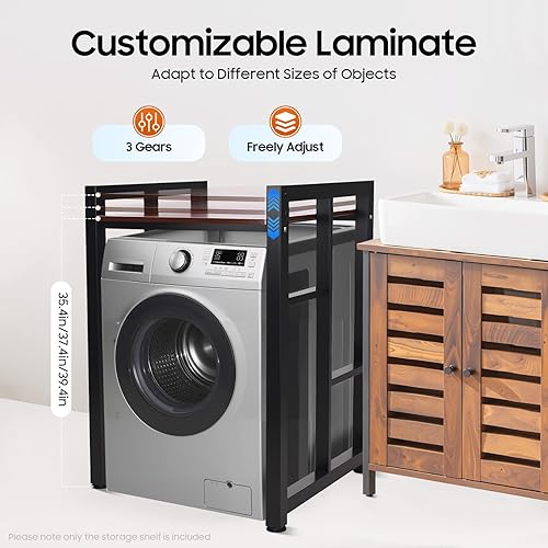 Miniatura 5 de Washer Dryer Stacking Rack Stand, Laundry Room Storage and Organizer Standing Shelf with Adjustable Foot Pads & Heightened Guardrail Washing Machine