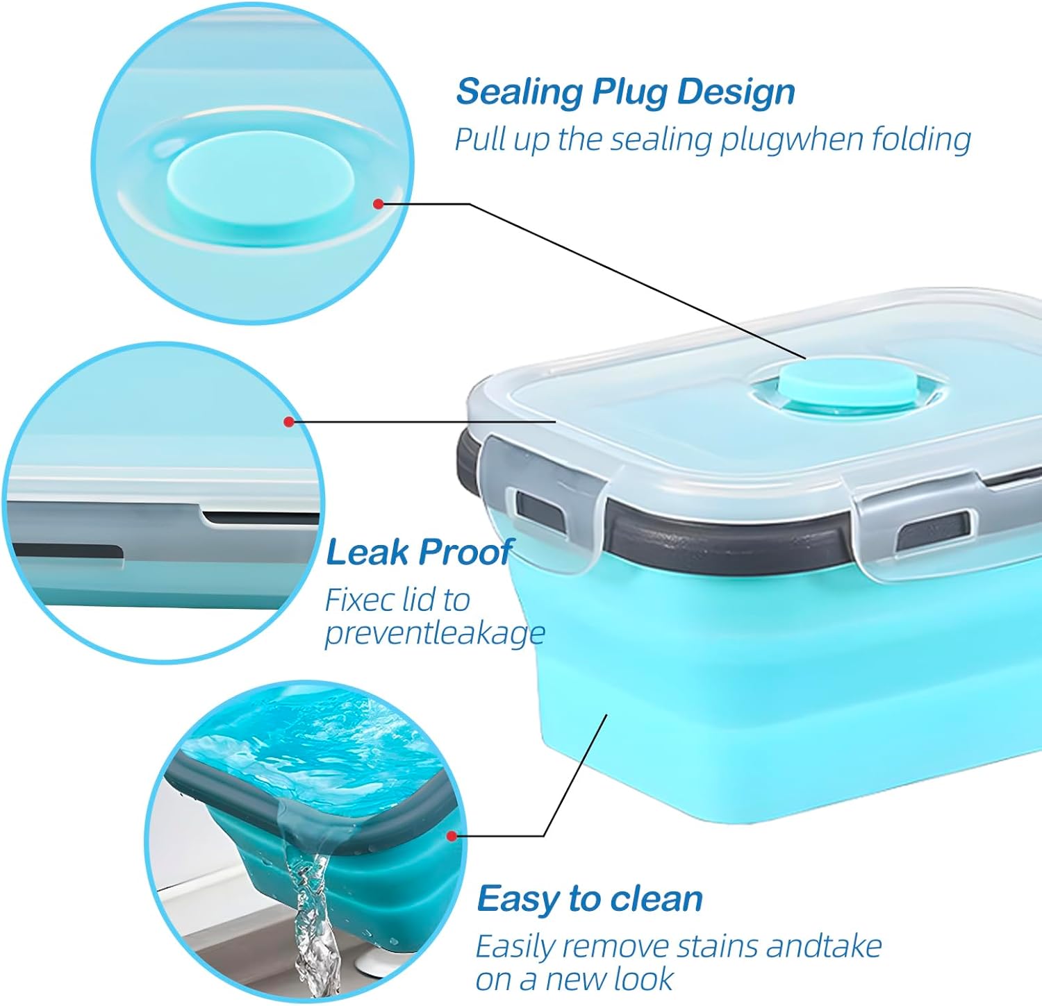 GEMLORD 10 Pieces Collapsible Food Storage Containers Foldable Silicone Lunch Containers with Airtight Lids, 5 Pcs Rectangle and 5 Pcs Round Food Bowls for Kitchen Microwave Freezer Dishwasher Safe