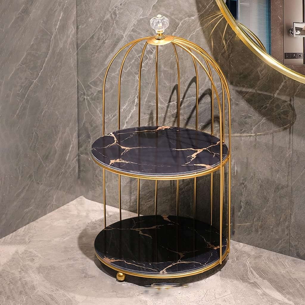 Iron Art Nordic Bird Cage Rack Lipstick Perfume Cosmetic Skin Care Product Storage Rack Finishing Table Rack(D,Double Layer)