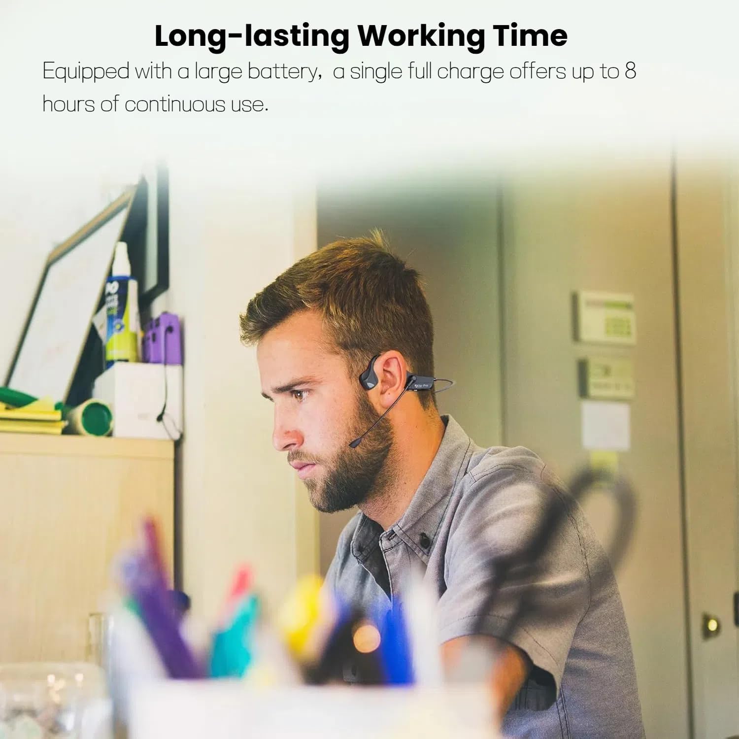 Bone Conduction Bluetooth Headphones with Mic Wireless Computer Headset Built in Mic Noise Canceling Multipoint Connection Open Ear Comfortable for Running Cycling Working Driving Workouts - Image 6