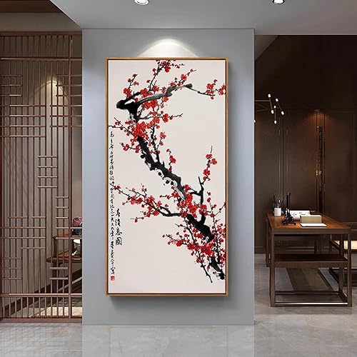 Impresiones del cartel de bambú de la peonía del loto del estilo chino en lona. Cuadro de arte de pared vintage para la decoración del hogar de la