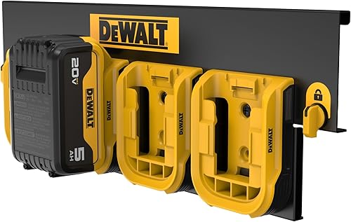 DEWALT DWST82819 Battery Organizer Rail - Holds 4 Batteries 12V/20V MAX & FLEXVOLT, 20lb Wall Mount Storage