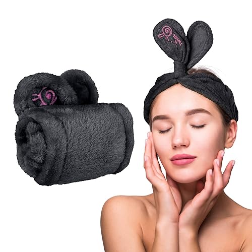 Lindo Twist-N-Twirl - Diadema de lavado de cara, talla única, ajustable, cómoda tela de felpa, con forma de conejo, antideslizante, perfecta para