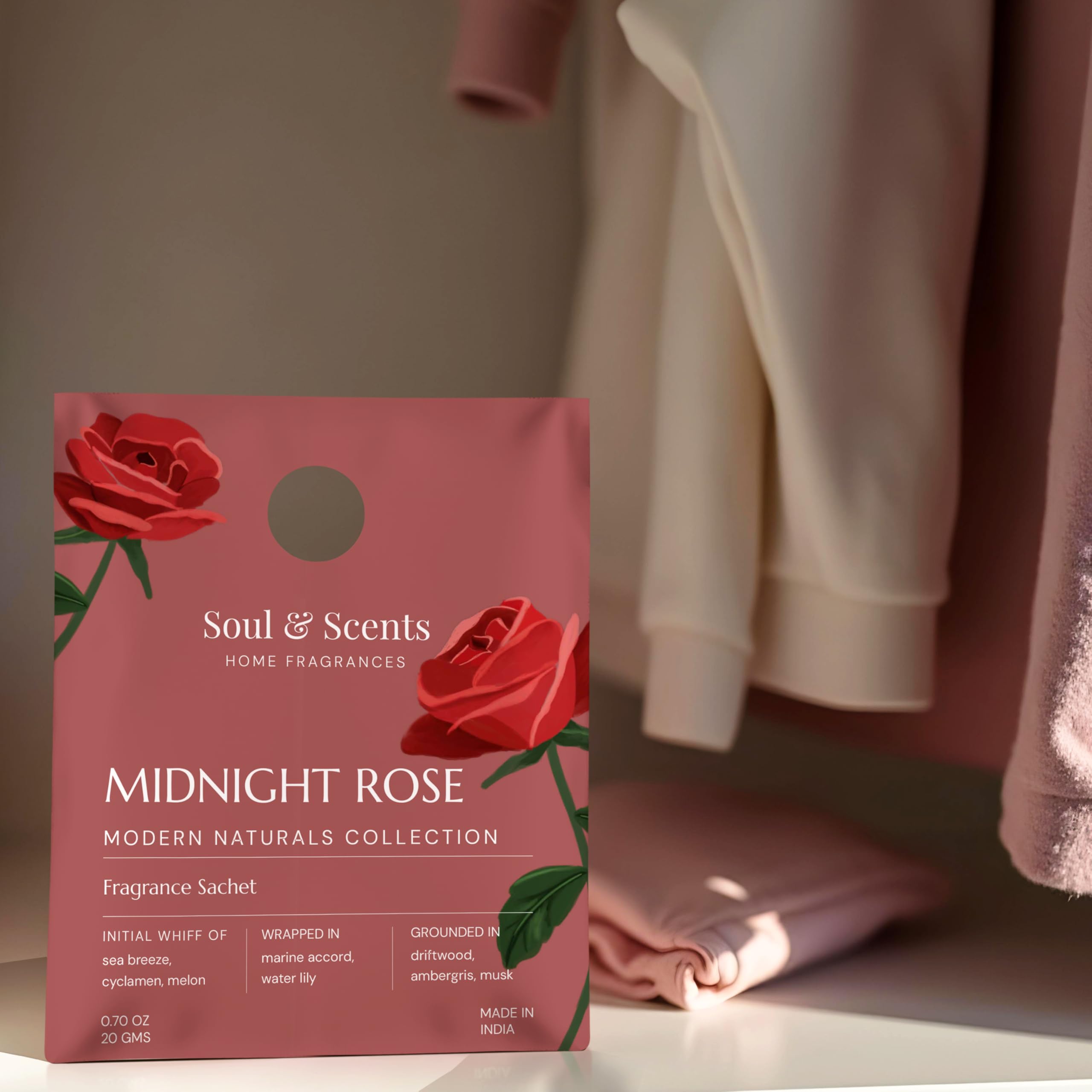 Soul & Scents Rose Fragrance Sachet | A Blend of Peach, Iris & Sandalwood | Long-Lasting Air Freshener for Car, Wardrobe, Kitchen, and Travel Bag | Pack of 3-20gm Each 2