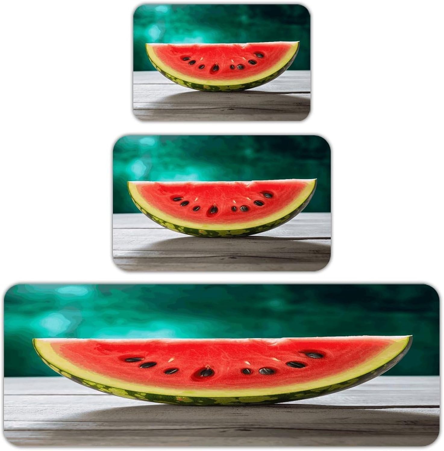 Watermelon with Smiley Kitchen Rugs Sets of 3 Washable Non Slip Kitchen Rug Water Resistant Carpet Piece Anti Fatigue Kitchen Mats Soft Comfort Standing Mat Modern Area Rug