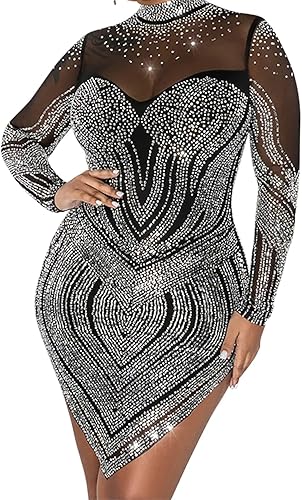 Vista 4 de Vestido sexy de noche para mujer, hecho con proceso de perforación en caliente, para cumpleaños, club y fiesta