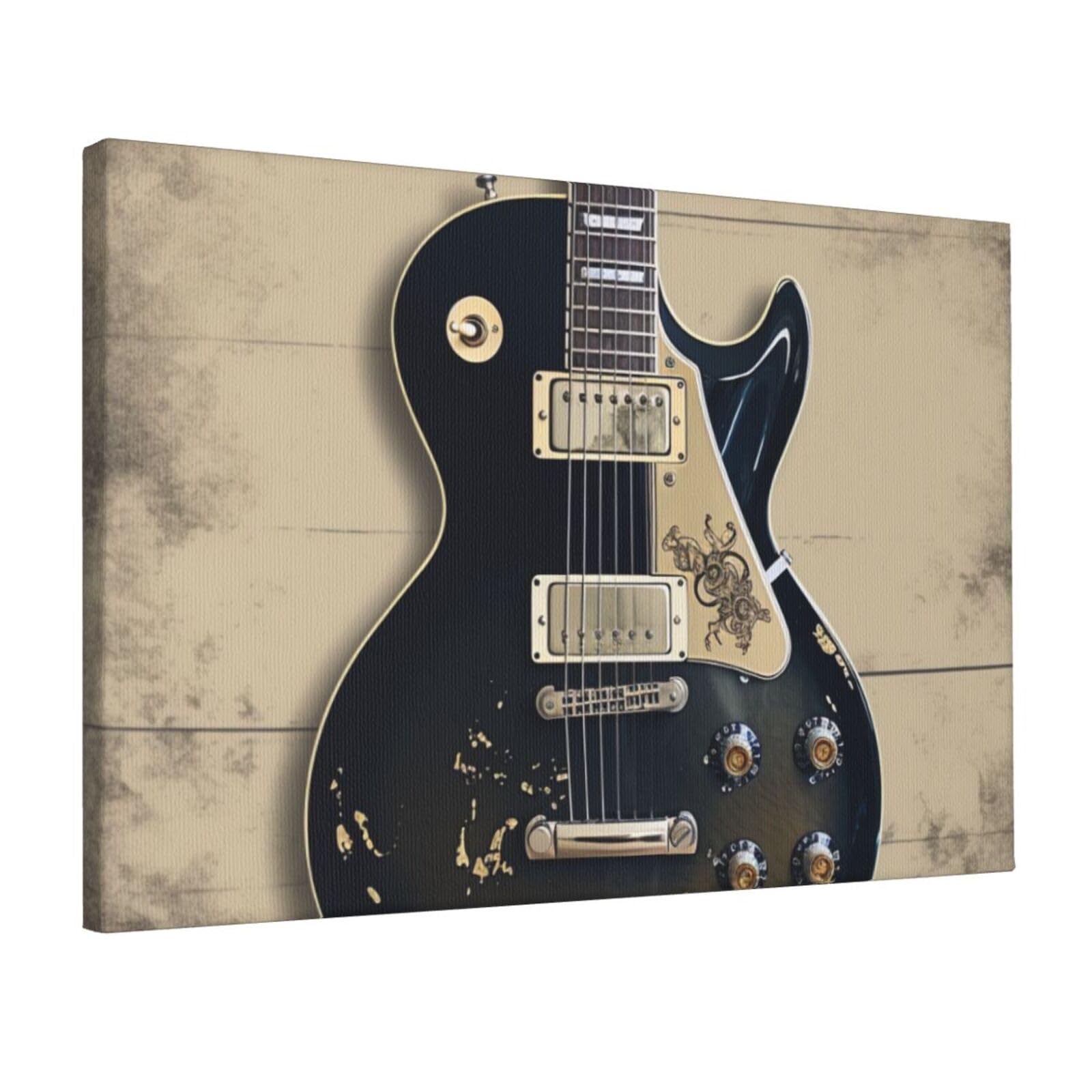 YKLJG Musical Guitar Printed Wall Art Canvas Prints 45x30 CM Wooden Framed Picture Painting Artwork for Bedroom Kitchen Home Office Decor