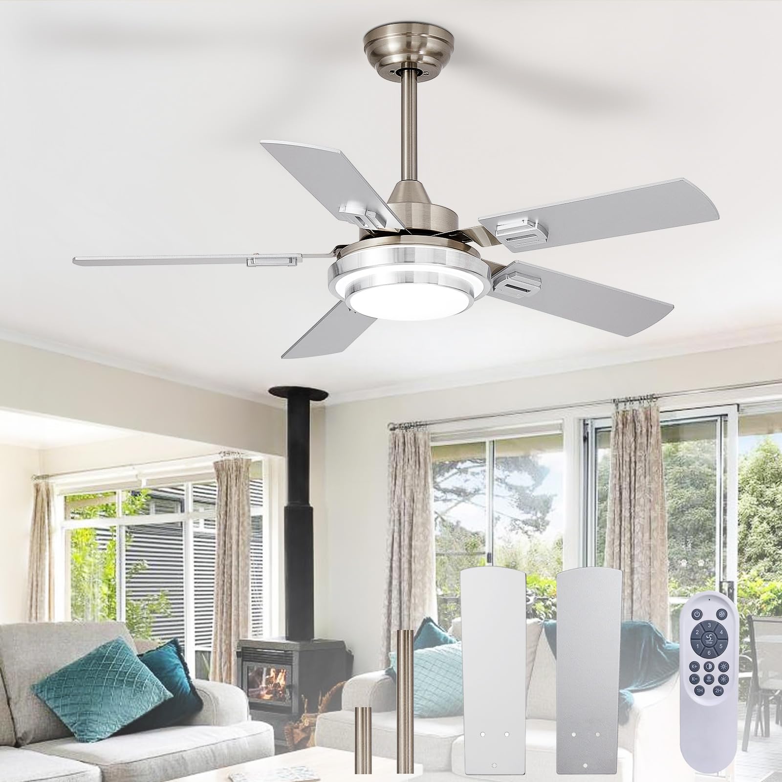 Photo 1 of Depuley 42-Inch Ceiling Fan with Light: Brushed Nickel Ceiling Fans with 5 Blades Dual Finish Reversible - Farmhouse Ceiling Fan with Remote Control Noiseless for Living Room Outdoor Patios