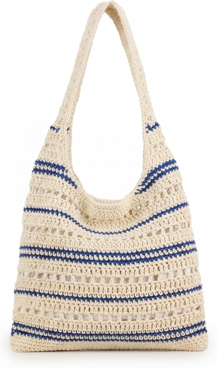 Boho Chic Crochet Tote, Handmade Polyester Rope, Lightweight Designer Shoulder Purse for Women Beach Vacation