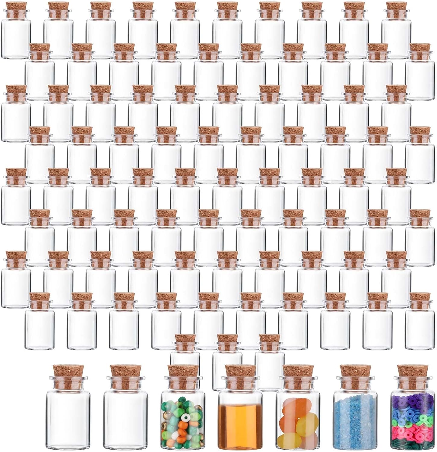 Bokon 100 Packs 10ml Mini Plastic Bottles with Corks Stoppers Small Potion Bottles Tiny Clear Sand Art Jar Wishing Vial for Wedding Birthday Party Decoration DIY Crafts Gift