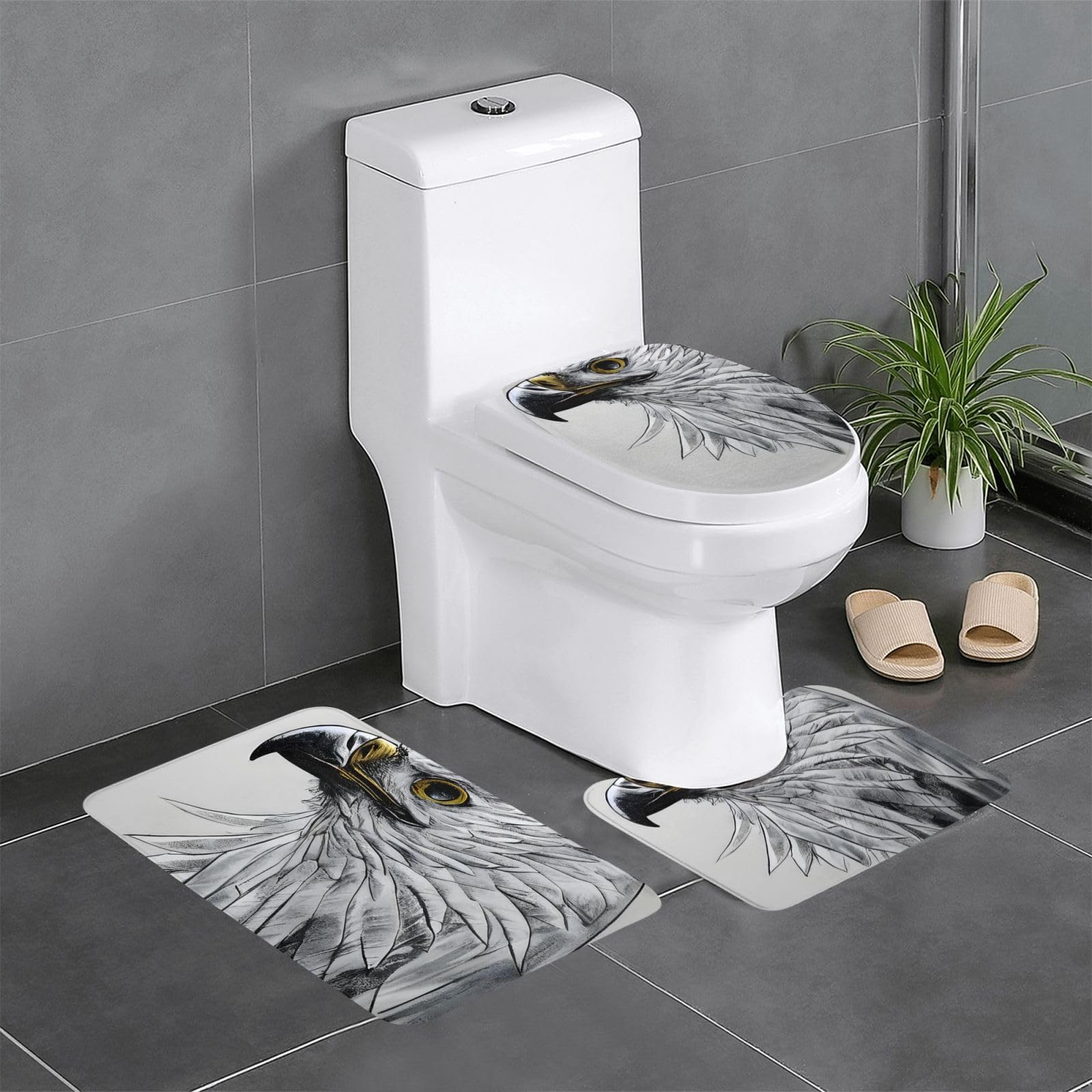 Tapis de bain doux Sketching An Eagle ultra-absorbants | Ensemble de 3 tapis de sécurité