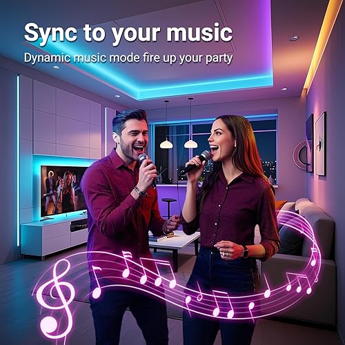 Miniatura 3 de hyrion Tiras de luz LED inteligentes, luz LED WiFi de 200 pies, cambio de color activado por sonido con Alexa y Google, sincronización de música con