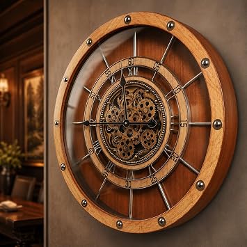 HOIBAI Wall Clock, 27 Inch Moving Gears Clock Large Wall Clock for Living Room Decor Rustic Vintage Industrial Steampunk Farmhouse Big Clock for Home Kitchen Bedroom Office