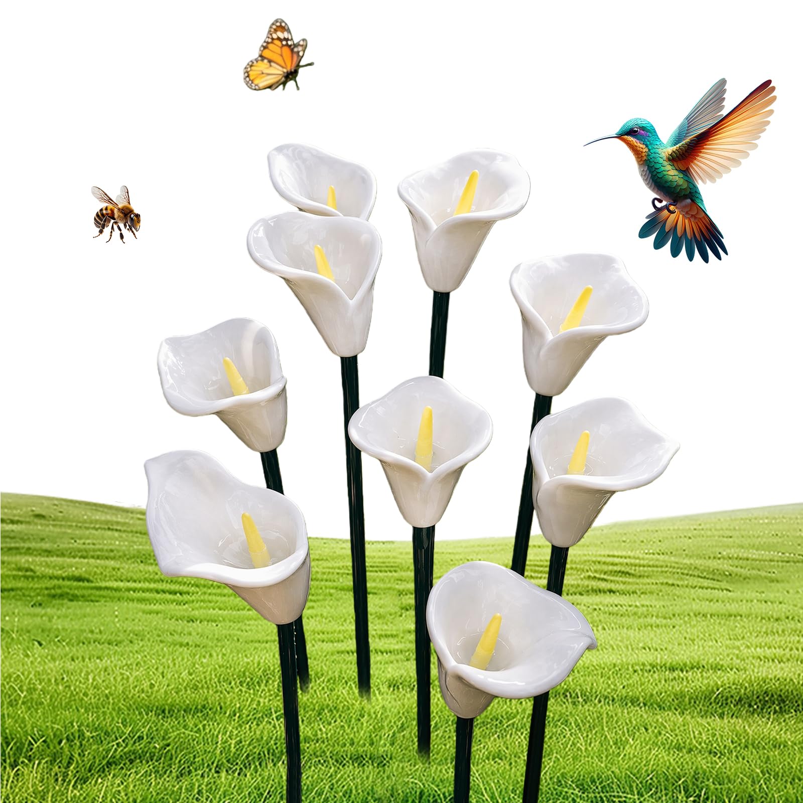 Bee Water Feeder Flower, Bee Watering Station for Garden Cups Butterfly Bees Ceramic Drinking and Water Bath Feeder Cup Blossoms Flowers Shaped Design Poppies Bowl Wildlife Feeding Watring Pollinator