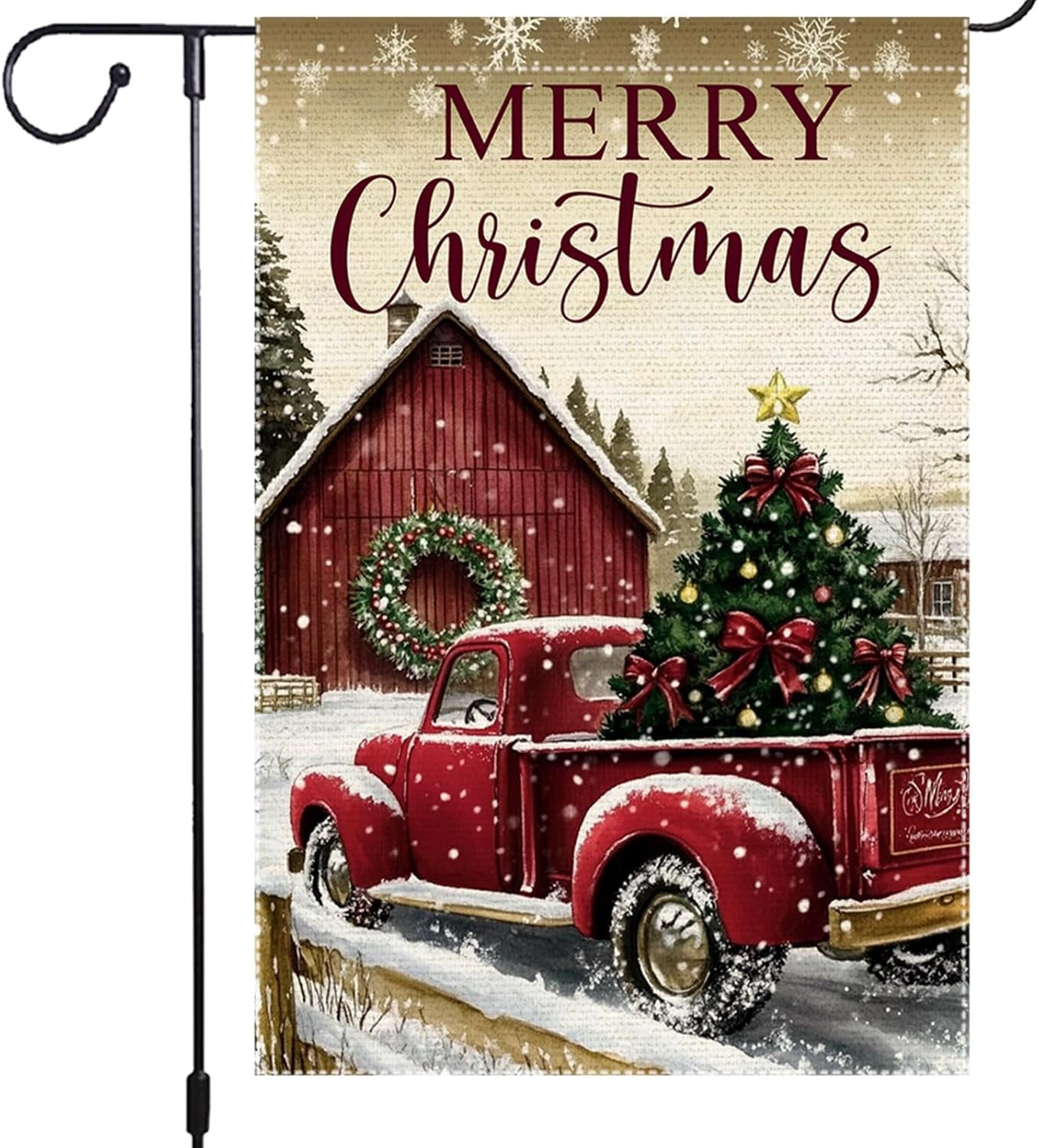 Red Truck Christmas Garden Flag 12x18 Inch Double Sided Small Burlap Yard Decoration Vintage Farmhouse Holiday Flag Outdoor Winter Merry Christmas Decor