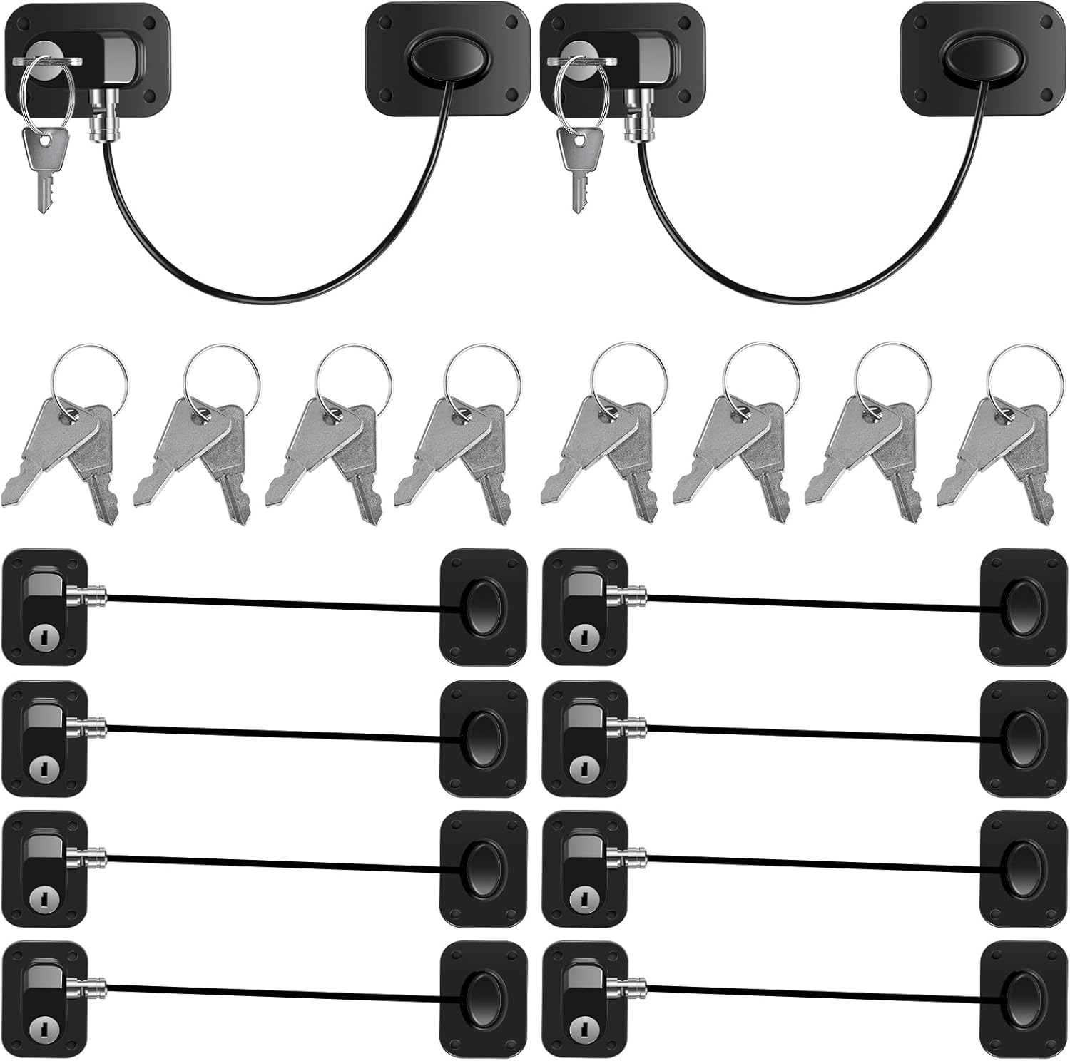 10/6Pcs Freezer Lock Child Proof Refrigerator Lock with Key Self Adhesive Fridge Lock Combo Child Safe Freezer Door Lock Refrigerator Lock for Cabinets Drawers Ovens Washing Machines US(black)