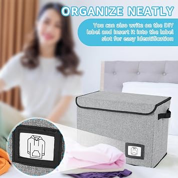 Comic Book Storage Box Foldable Comic Book Bin 40x20x30cm Washable Comic Short Box Comic Book Organizer with Handle & Enclosed Lid for Wardrobe Closet Shelf Office(grey)
