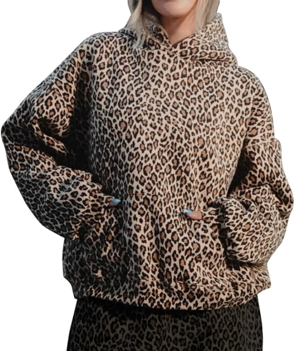 Womens Camo Sweatshirt Oversized Leopard Print Hoodie 2000s Pullover Sweatshirt Hooded Y2k Graphic Hoodies