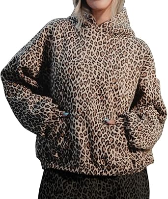 Womens Camo Sweatshirt Oversized Leopard Print Hoodie 2000s Pullover Sweatshirt Hooded Y2k Graphic Hoodies