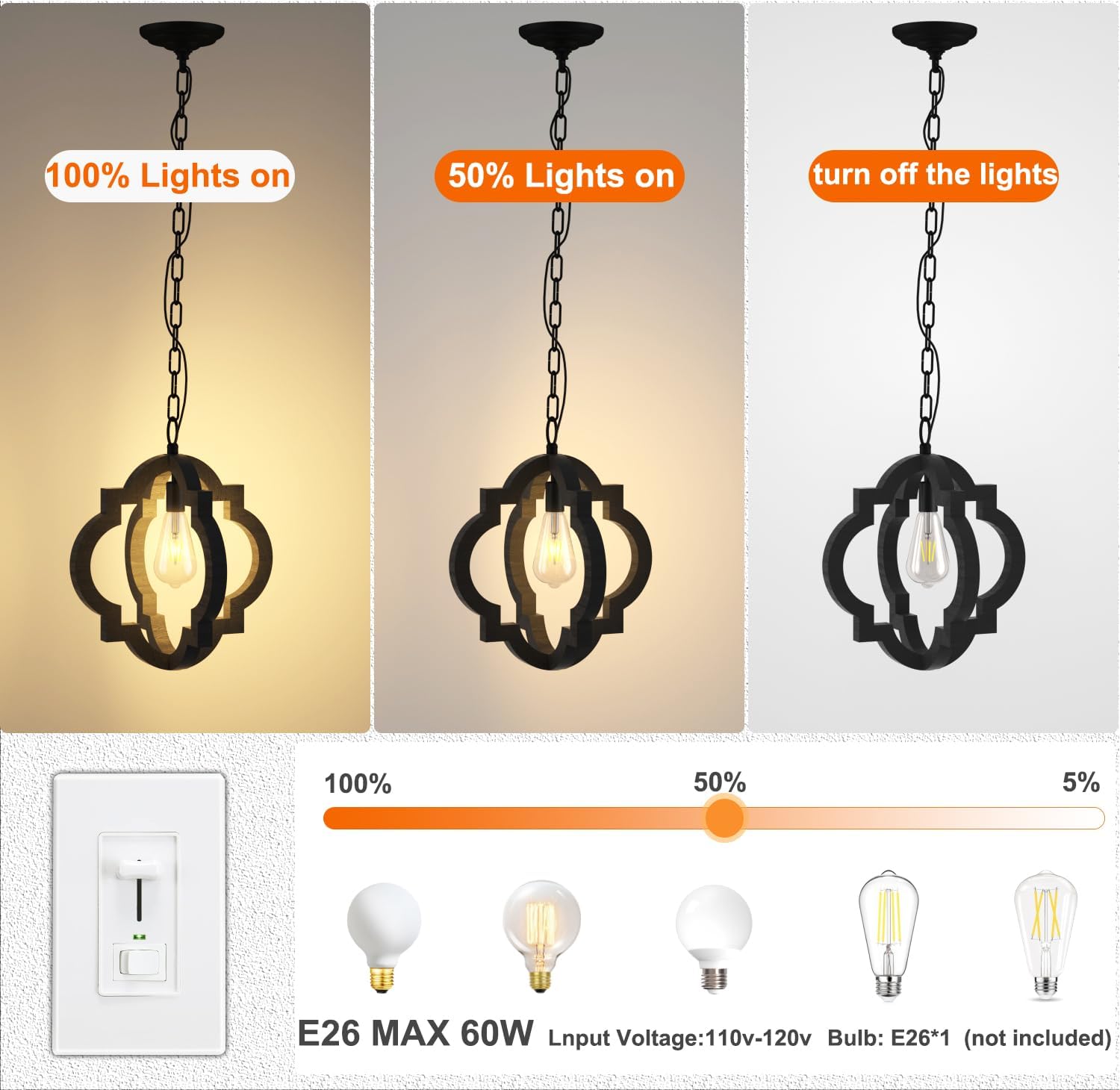Kitchen Island Light RC Ceiling Light Fixtur 1 Light Home Decor, Kitchen Island Pendant Chandelier, Wooden Cage Entry Fixture with Adjustable Chain, Vintage Industrial Fixture