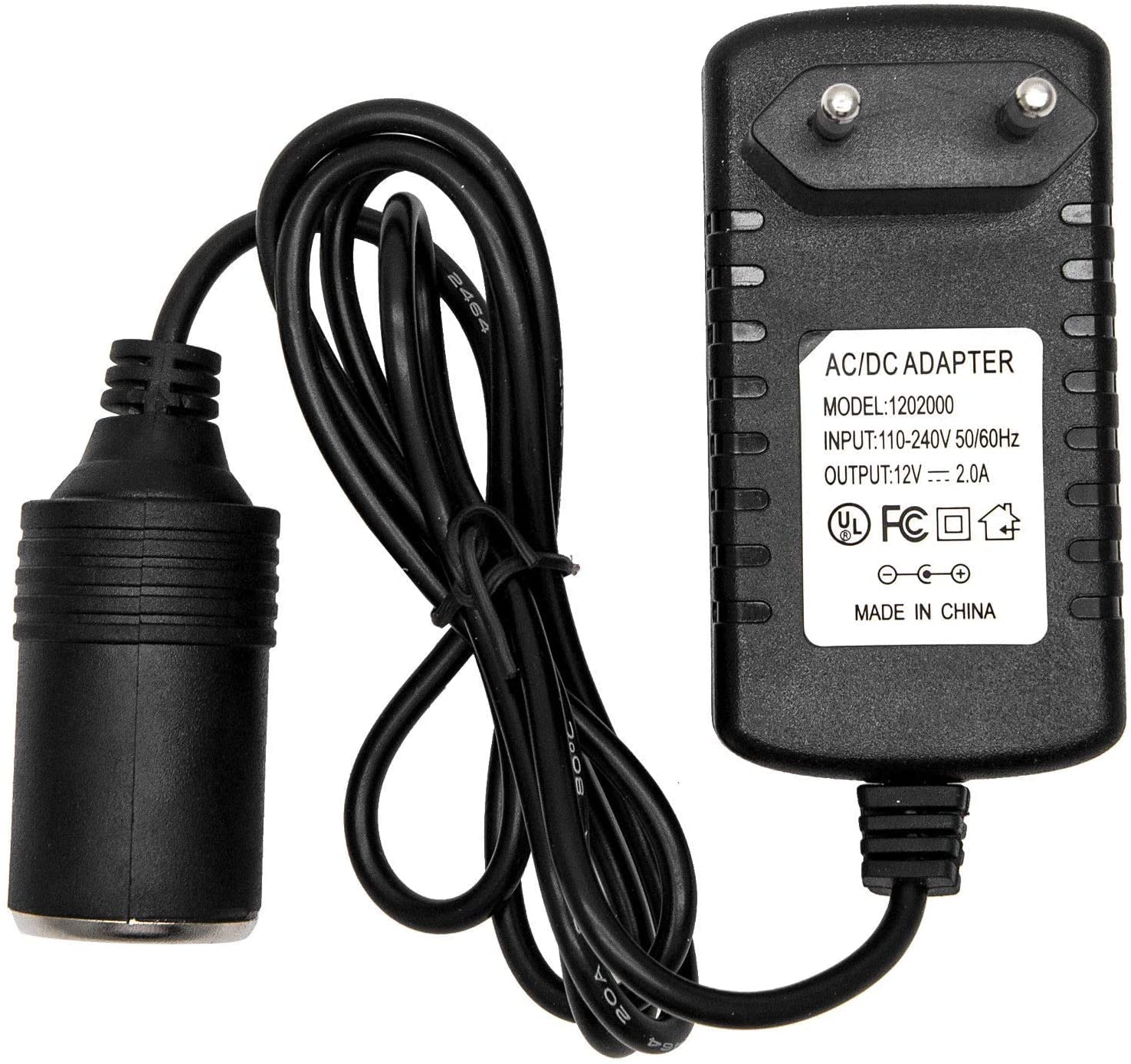 Riloer Adattatore di Alimentazione per Auto, Adattatore per Presa EU da 240 V AC a 12V DC 2A, Convertitore per Presa Domestica