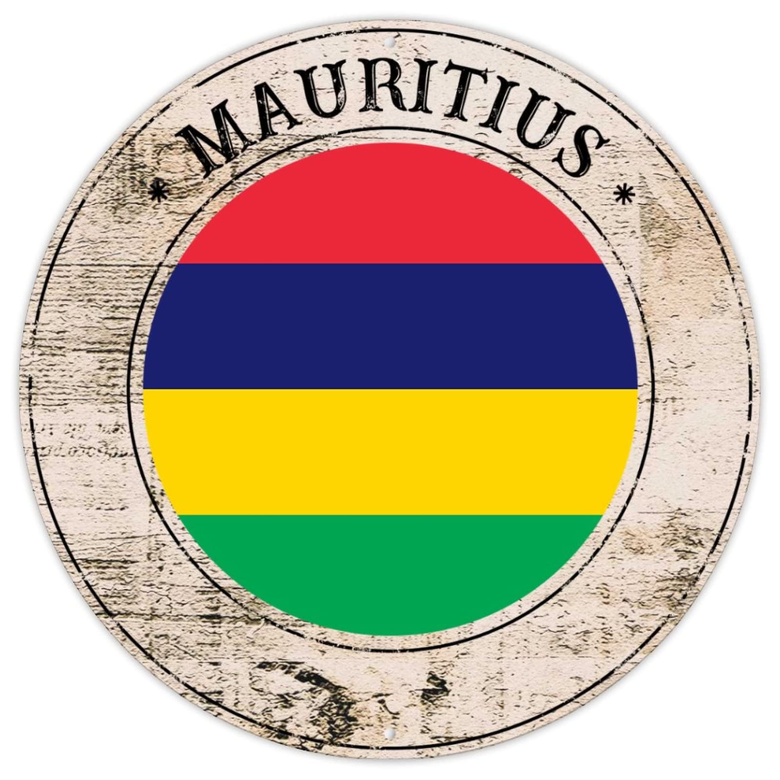 Cowkisssign Mauritius Country National Flag Wall Art Decor Metal Sign Vintage Metal Wall Decor Country Souvenir Gift Quality Metal Sign Round Flag Sign For Travel Lover 12X12in