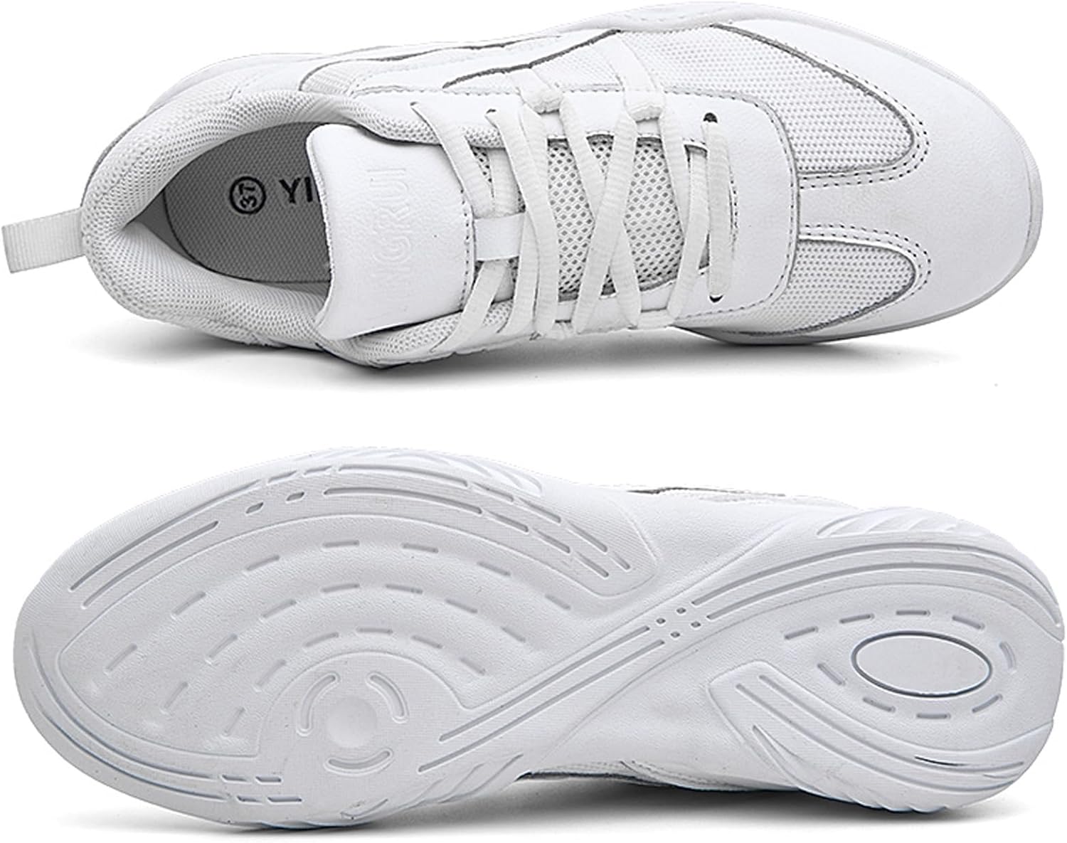 WUIWUIYU Boys Girls White Cheer Shoes Lace Up School Cheerleading Competition Dance Sports Sneakers Shoe
