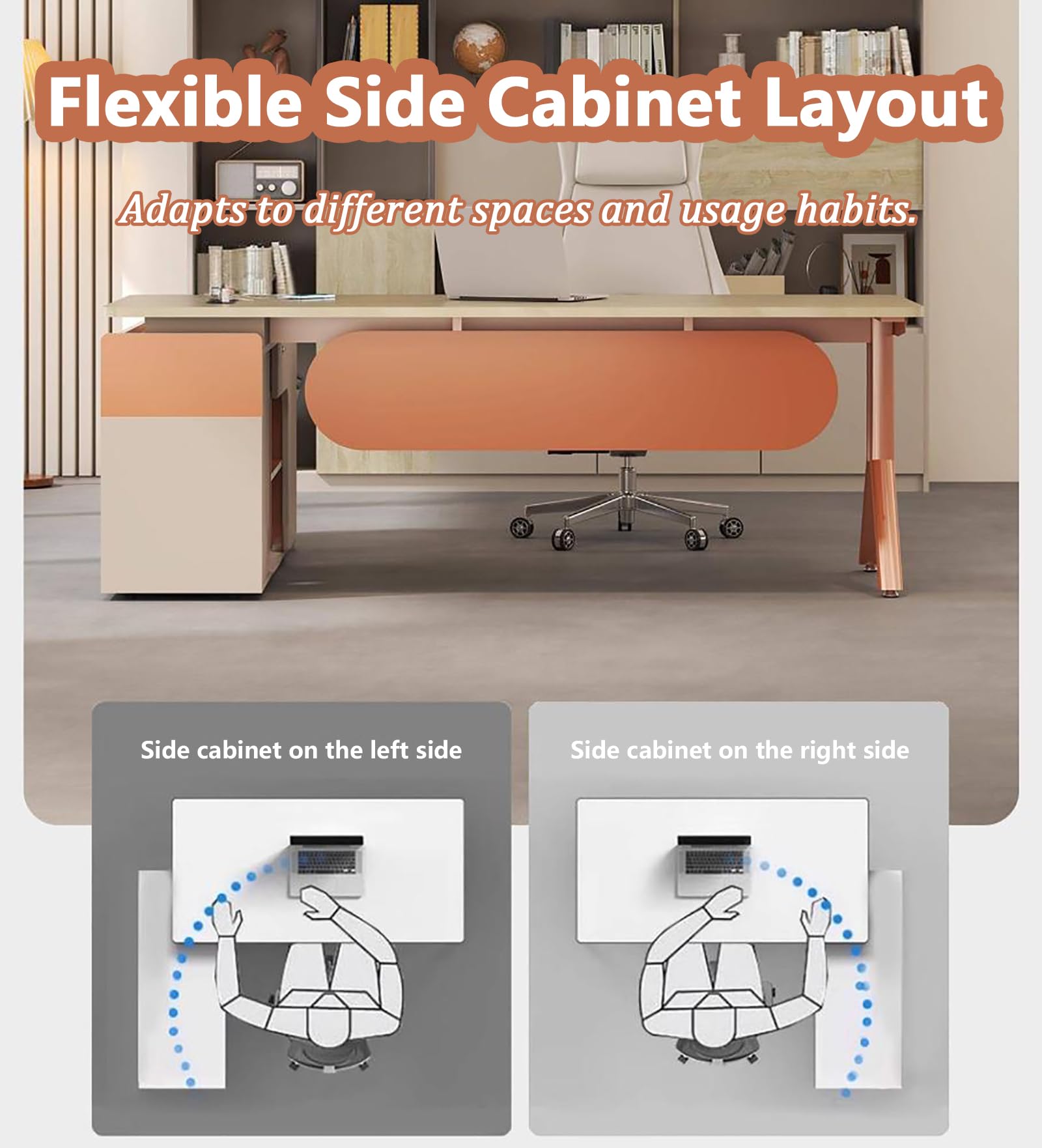 Scrivania direzionale moderna con prese integrate, cassetto di sicurezza per scrittura e raccoglitore laterale, slot per unità di lavoro professionale (140 x 70 cm, C (destra))