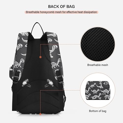 Miniatura 4 de Bolsa de tenis unisex resistente al agua, lindos esqueletos de dinosaurio, hueso, negro, funda para raqueta de tenis con capacidad para 2 raquetas