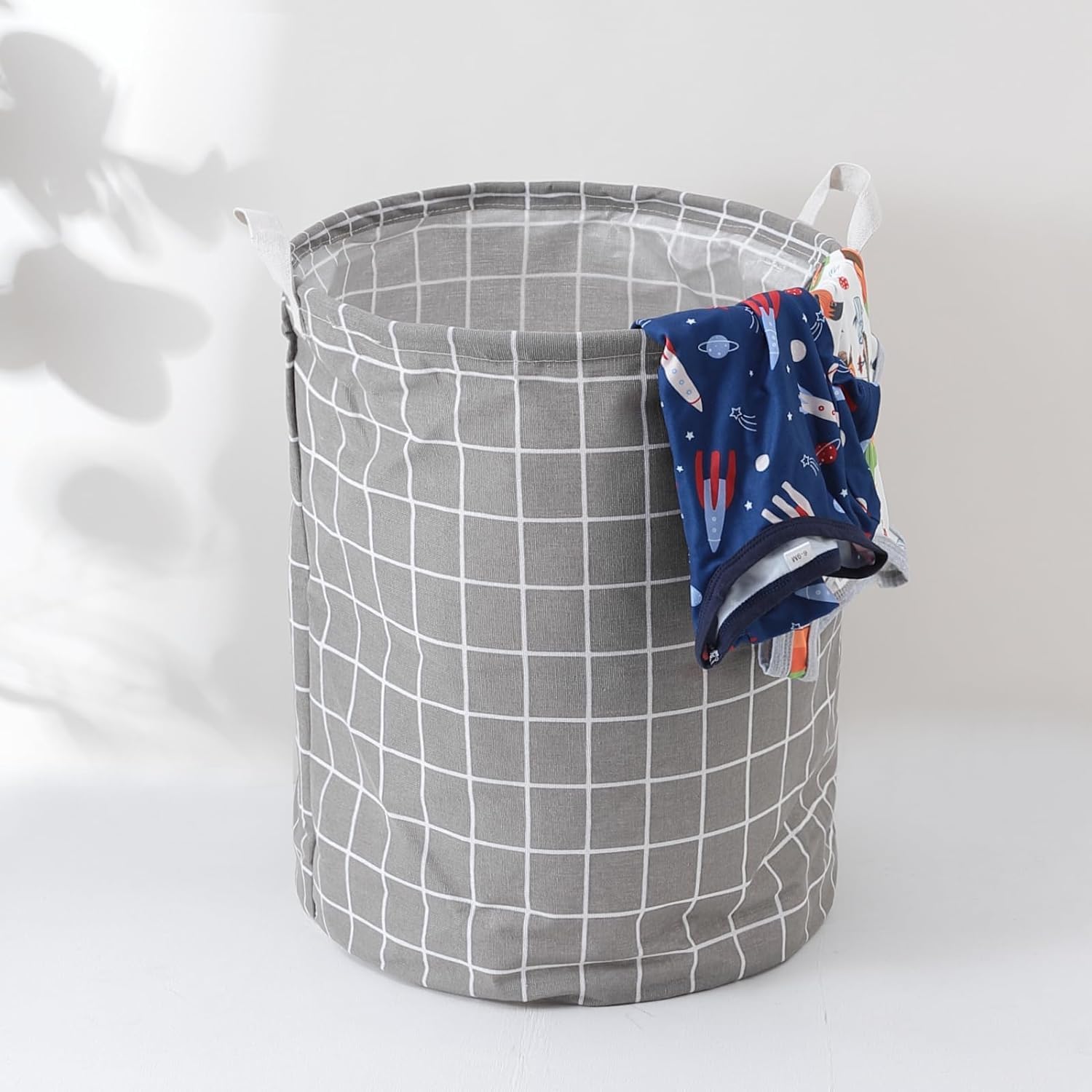 Kuber Industries Grey Foldable Storage Basket|Round Toy Storage Bin|Side Grab Handle|Wardrobe, Closet Organizer (Grey)