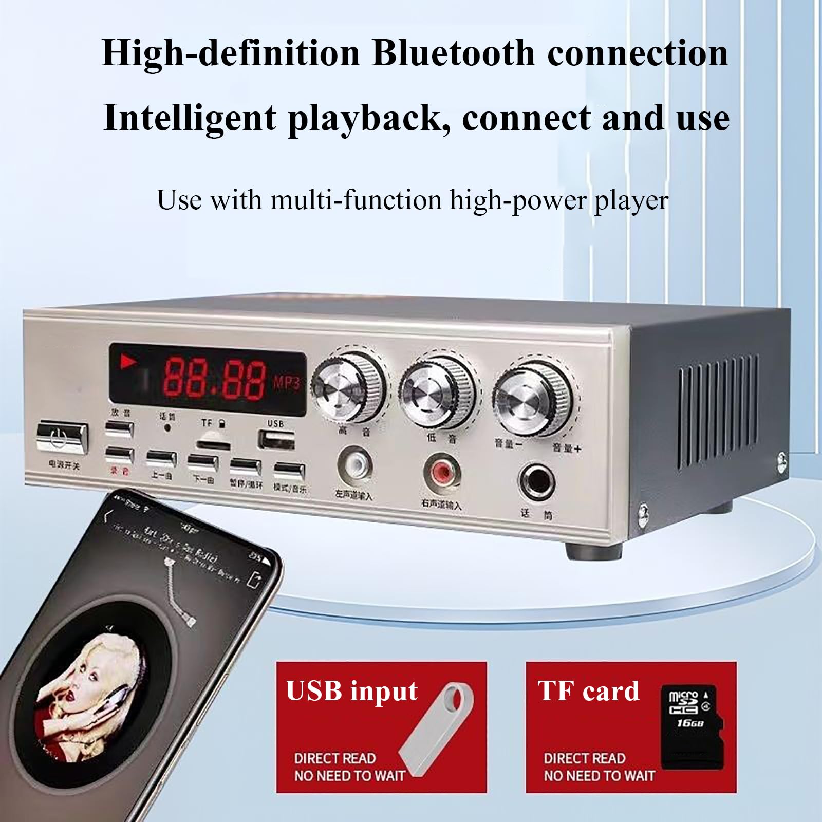 Amplificador para Coche, Altavoz Publicitario De Alta Potencia, Sonido De 360°, Compatible con Lectura De Disco TF/U, Conexión De Micrófono, Conexión BT, 4 Tweeters + 4 Woofers