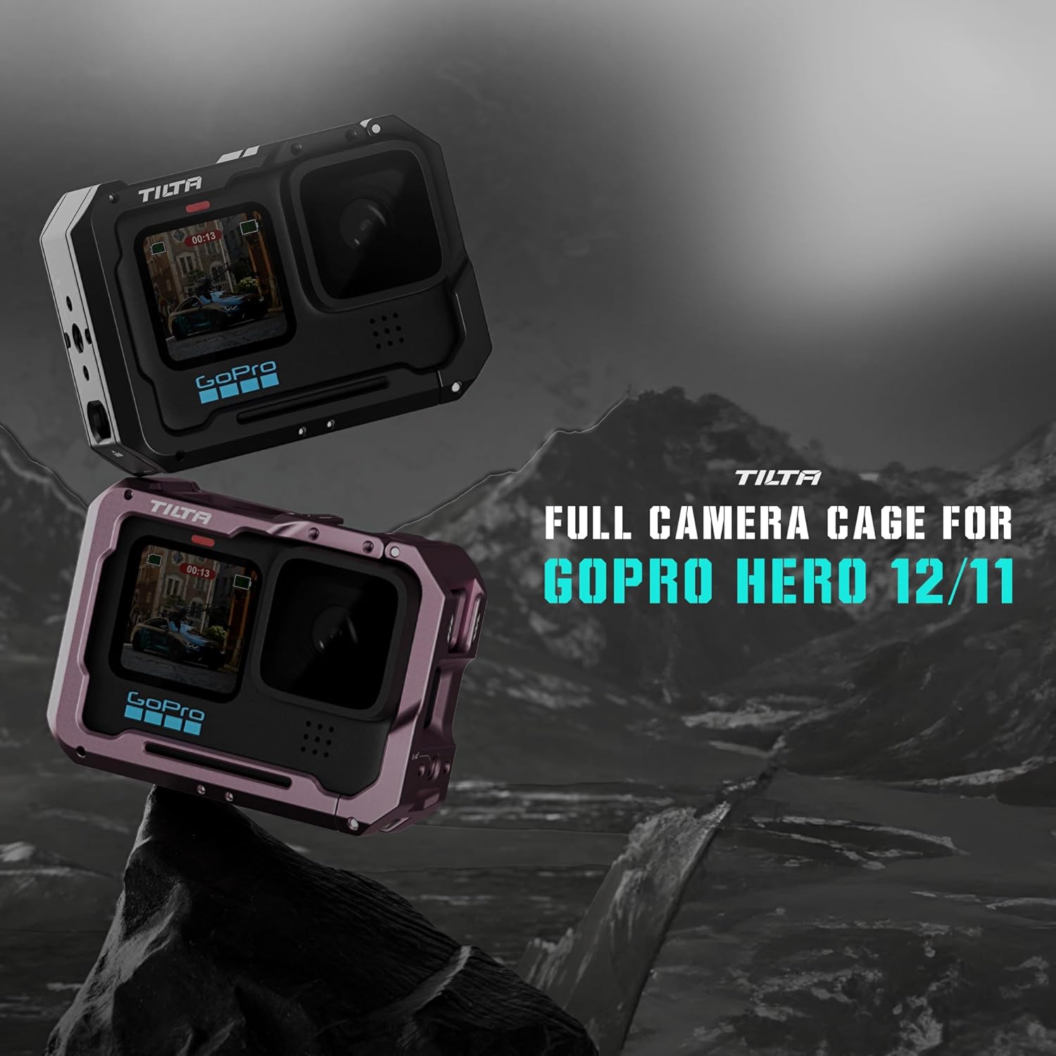 Tilta Full Camera Cage Compatible with GoPro Hero 13/12/11/10/9 Titanium Gray | Professional Cage | Aluminum Build | Two Threads | Cold Shoe Mount | Quick Release | TA-T42-FCC-TG