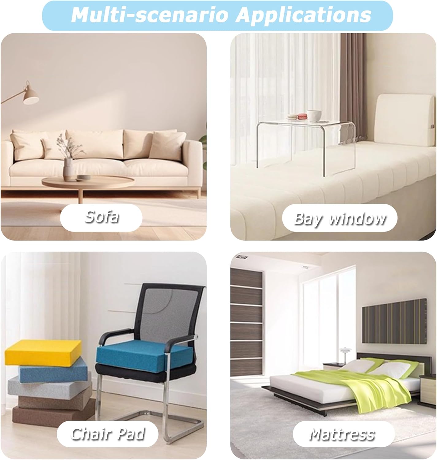 High Density Upholstery Foam Sheet, Sofa Cushion Bay Window Seat Pad, Dinning Replacement Pad Soft Shoe Stool Chairs Cushion, Suitable For Extended Use (180 * 40cm,20cm Thick)