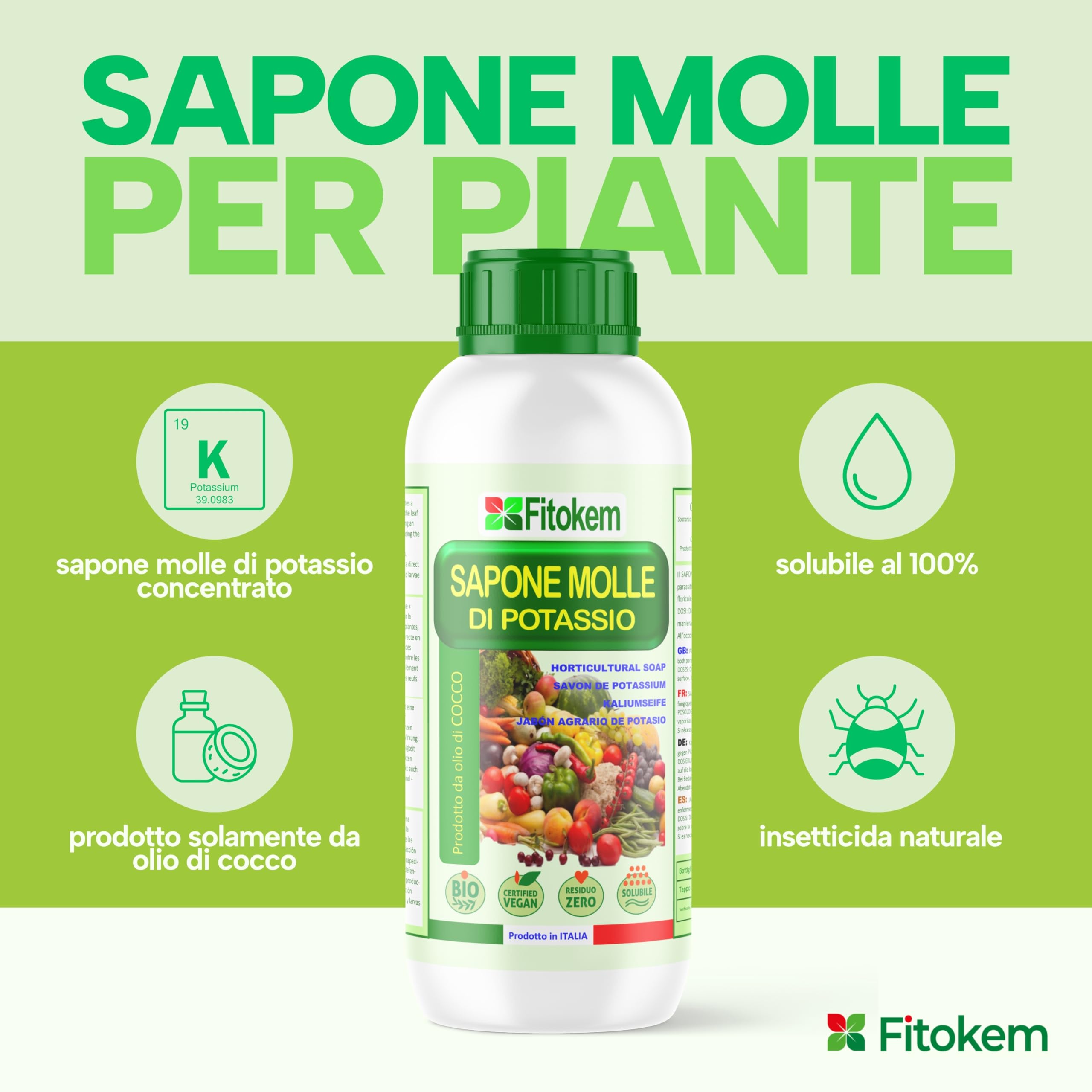 FITOKEM Sapone Molle Potassico per Piante 1L Insetticida Afidi Cocciniglia