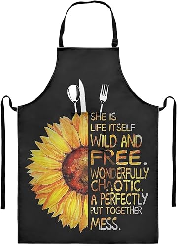 LJMKZJN Delantal ajustable con patrón de girasoles de amor, resistente al agua, con 1 bolsillos