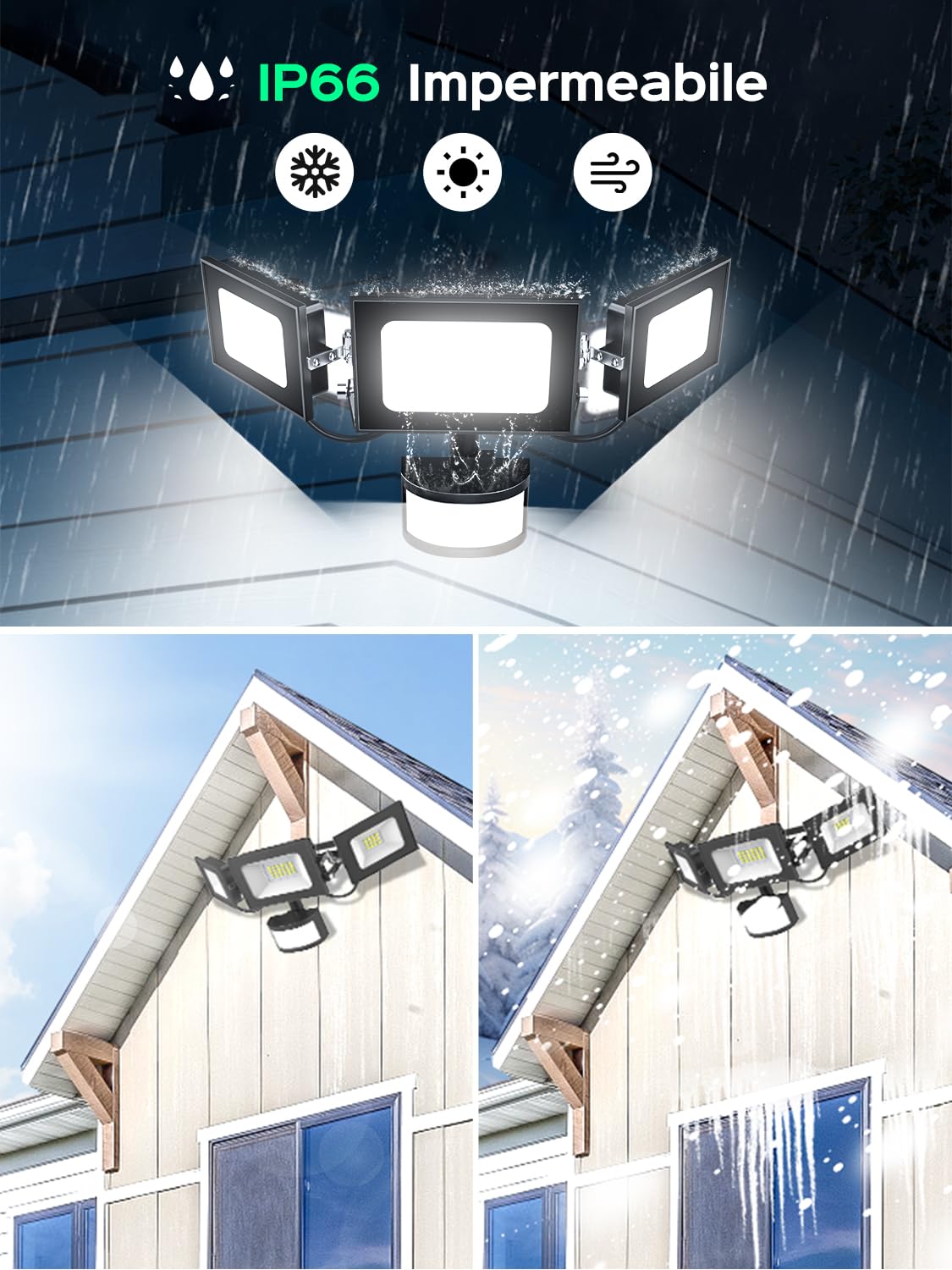 Foco LED con sensor de movimiento para exterior,exterior 100W 10000LMcon 3 cabezales orientables,foco LED blanco frío 6500K con mando a distancia,focos impermeable IP65 para garaje,patio
