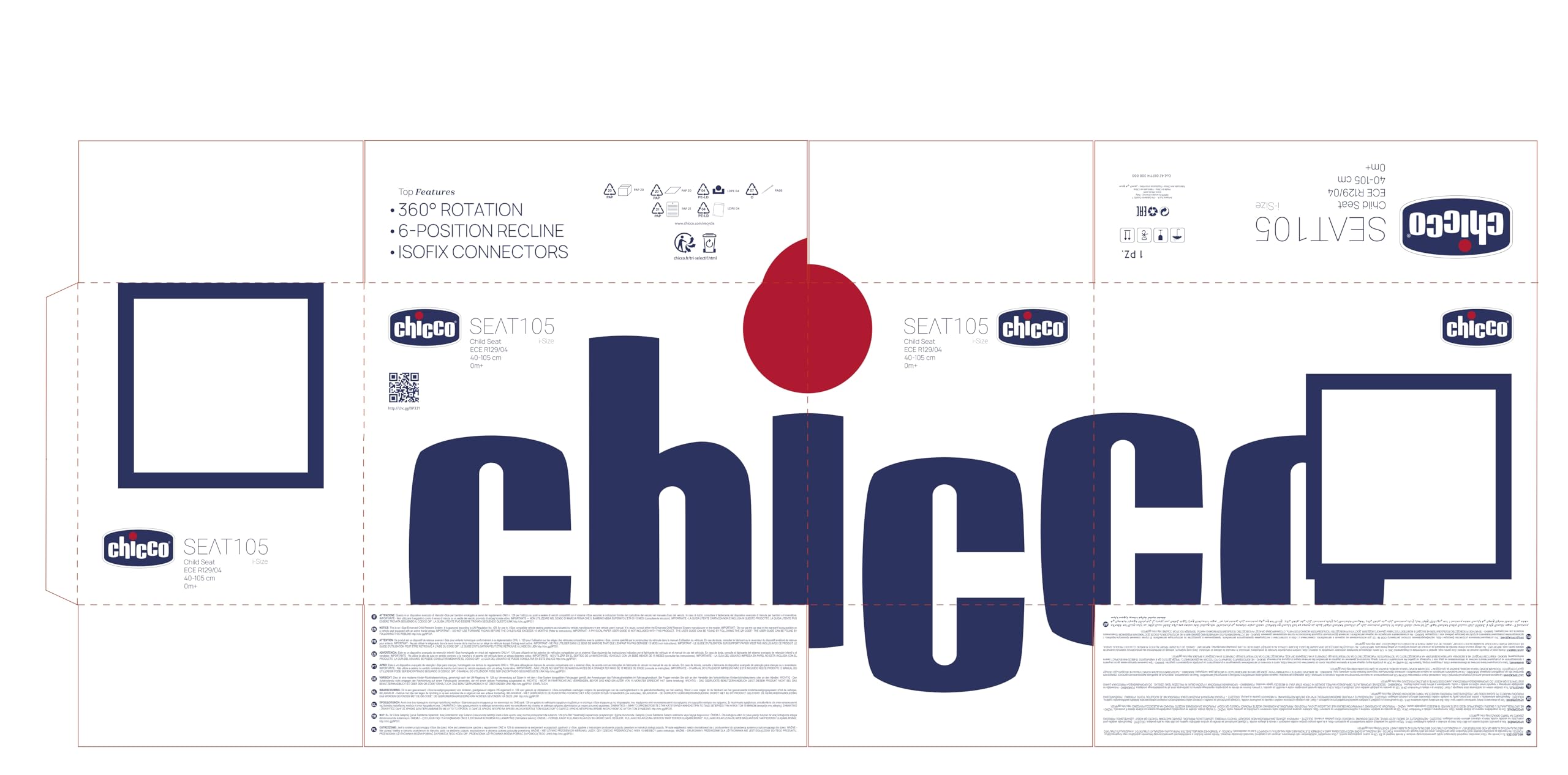 Chicco Seat105, I-size, Fotelik Samochodowy z Homologacją ECE R129/03, Obrotowy 360°, Regulacja w 6 pozycjach, Szybki i Łatwy Montaż, w Zestawie Wkładka Redukcyjna, 40-105 cm, Grupa 0/1, od 0 do 4 lat