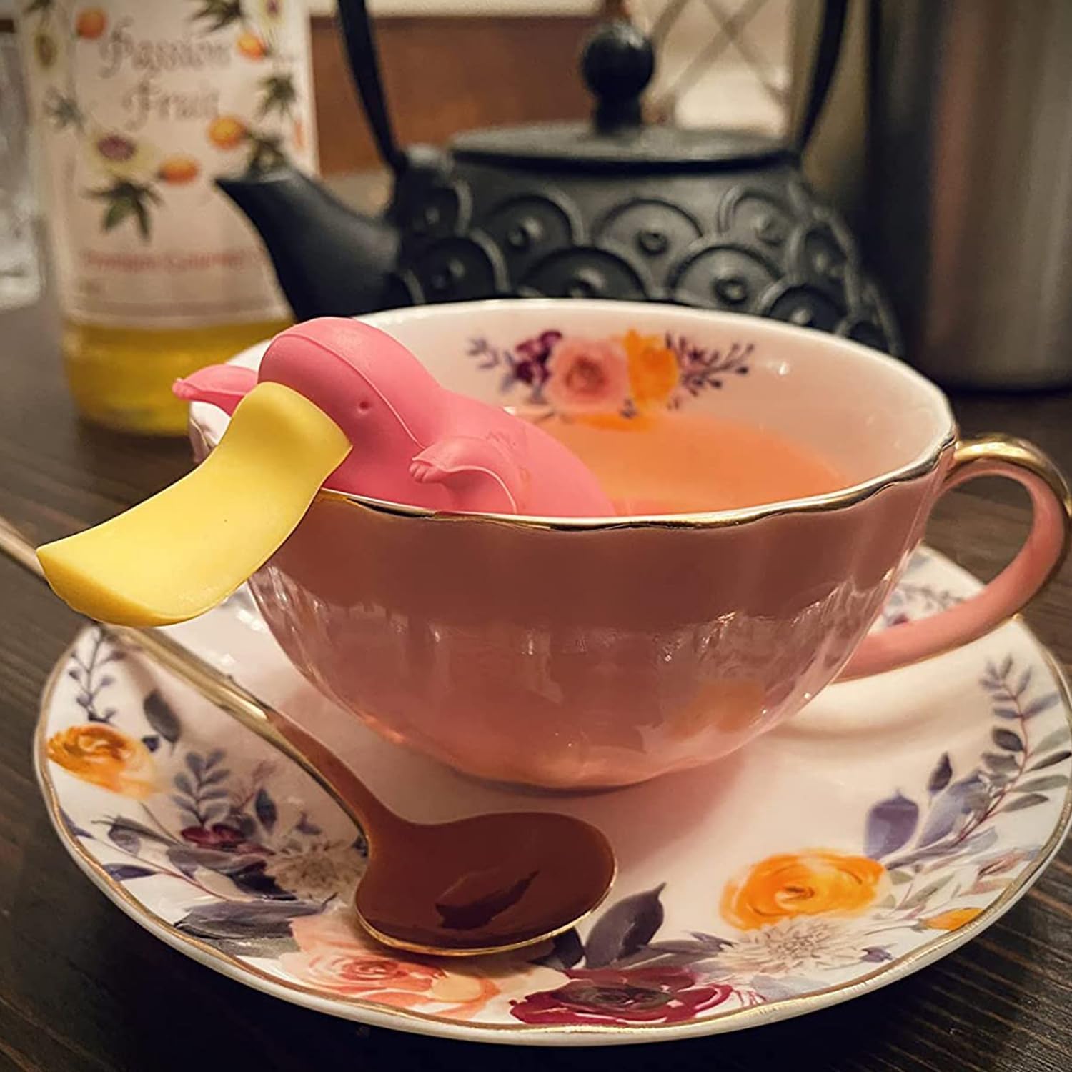 ONEUSTAR Tea Cup and Saucer Set for 1 Bone China English Tea Cup with Spoon Floral Teacup 8 oz British Coffee Latte Mug for Mother's Day Gifts, Pink - Image 3