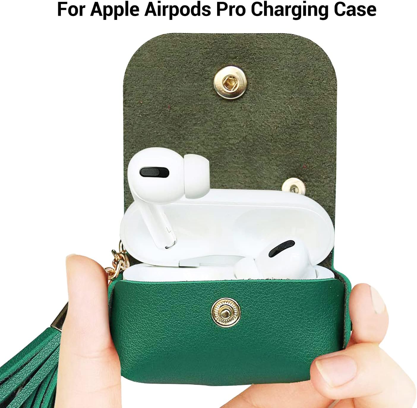 MODOS LOGICOS Charging Case Cover for Apple Air Pods Pro, PU Leather Case with a Couple of Drooping Tassels for Apple AirPods Pro 1st (2019) / AirPods Pro 2nd (2022) Charging Case - Green